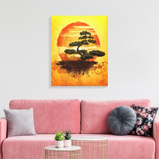 Japanese Bonsai Tree Sunset Canvas Afdruk (Insitu (Woonkamer))