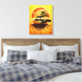 Japanese Bonsai Tree Sunset Canvas Afdruk (Insitu (Slaapkamer))