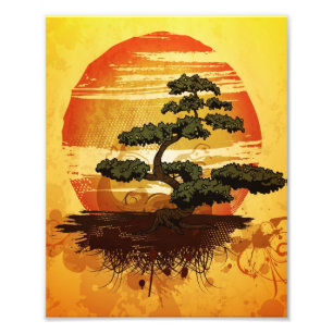 Japanese Bonsai Tree Sunset Foto Afdruk