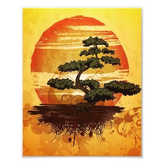 Japanese Bonsai Tree Sunset Foto Afdruk (Voorkant)