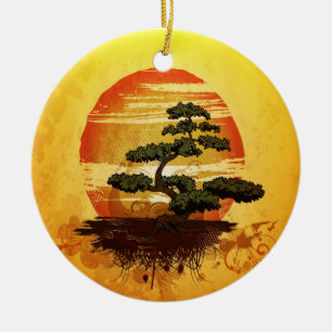 Japanese Bonsai Tree Sunset Keramisch Ornament