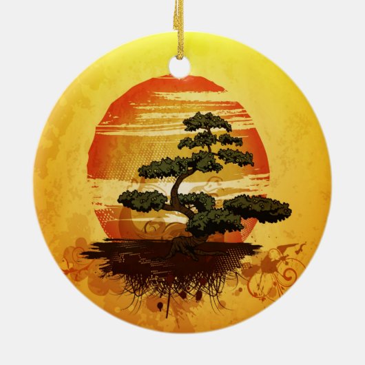 Japanese Bonsai Tree Sunset Keramisch Ornament (Achterkant)
