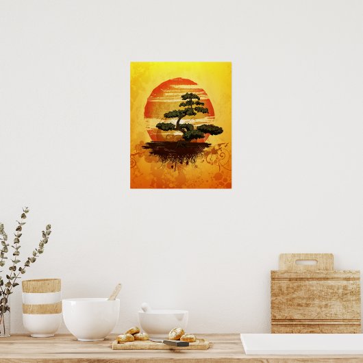 Japanese Bonsai Tree Sunset Poster (Keuken)