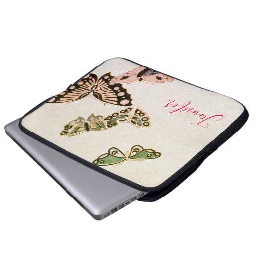 JAPANESE BUTTERFLIES CUSTOM NAME NEOPRENE HOESJE LAPTOP SLEEVE (Voorkant onderkant)