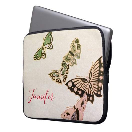 JAPANESE BUTTERFLIES CUSTOM NAME NEOPRENE HOESJE LAPTOP SLEEVE (Voorkant Links)
