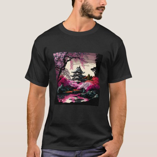 Japanese Castle in a forest of cherry blossoms pai T-shirt (Voorkant)