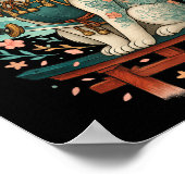 Japanese Cat Cherry Blossom Samurai Moonlight  Poster (Hoek)