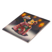 Japanese cat dancer in traditional costume  tegeltje (Zijkant)