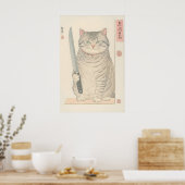 Japanese Cat Print Funny Tabby Cat with Knife (Keuken)