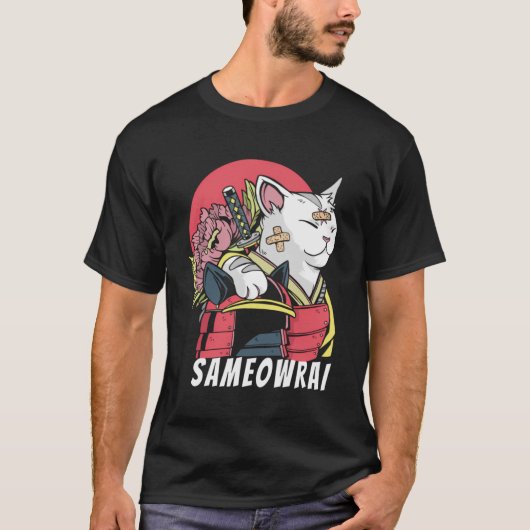 Japanese Cat Samurai Katana Sameowrai Anime Funny T-shirt (Voorkant)