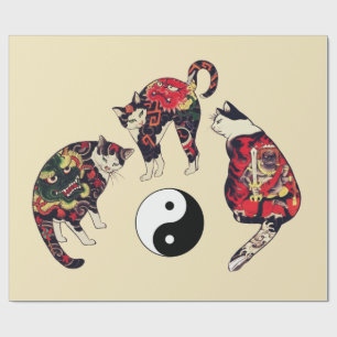 JAPANESE CATS, DRAGON RED DEVIL TATTOOS, YIN YANG CADEAUPAPIER