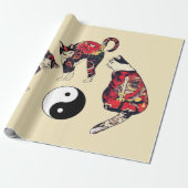 JAPANESE CATS, DRAGON RED DEVIL TATTOOS, YIN YANG CADEAUPAPIER (Uitgerold)