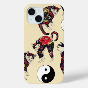 JAPANESE CATS, DRAGON RED DEVIL TATTOOS, YIN YANG iPhone 15 CASE