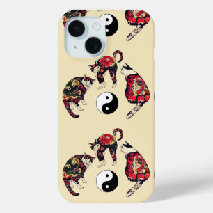 JAPANESE CATS, DRAGON RED DEVIL TATTOOS, YIN YANG iPhone 15 CASE