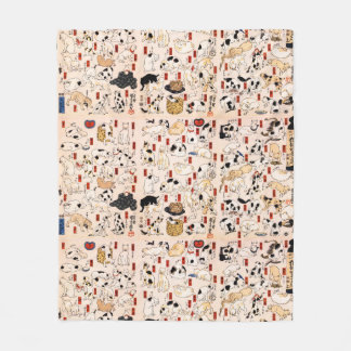 Japanese Cats Menagerie Woodblock Ukiyo-e Fleece Deken