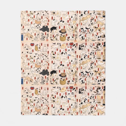 Japanese Cats Menagerie Woodblock Ukiyo-e Fleece Deken (Voorkant)