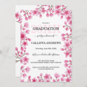 Japanese Cherry Blossom Floral Border Afstuderen Kaart (Voorkant / Achterkant)