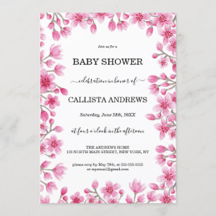 Japanese Cherry Blossom Floral Border Baby shower Kaart