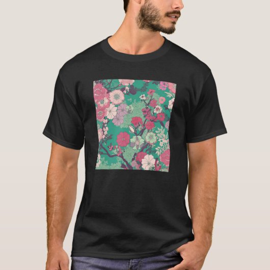 Japanese Cherry Blossom Flower Pink Sakura Floral  T-shirt (Voorkant)