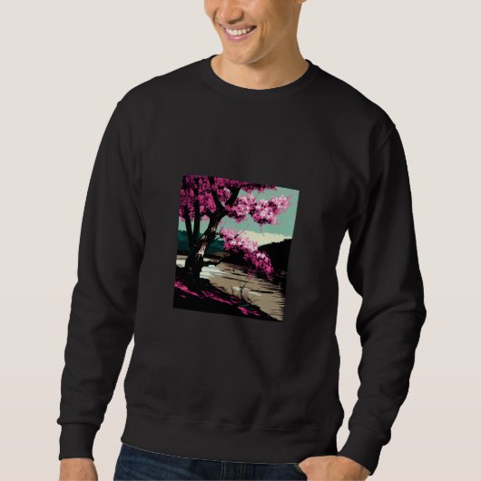 Japanese Cherry blossom next to a lake painting Trui (Voorkant)