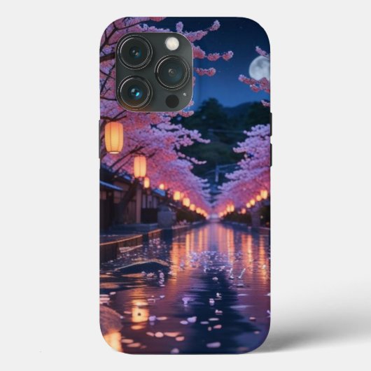 Japanese Cherry Blossom Sakura Phone Case - Night (Achterkant)
