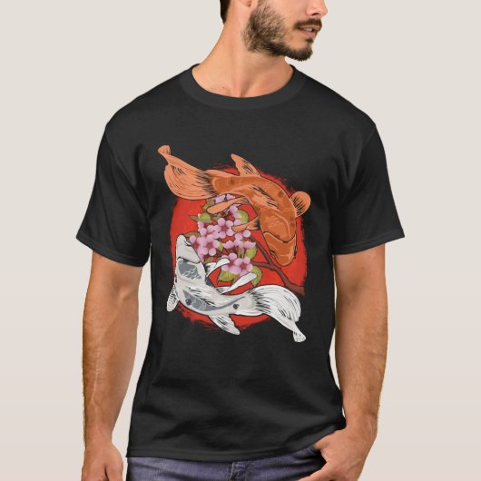Japanese Cherry Blossom Tree Koi Fish Yin Yang Men T-shirt (Voorkant)