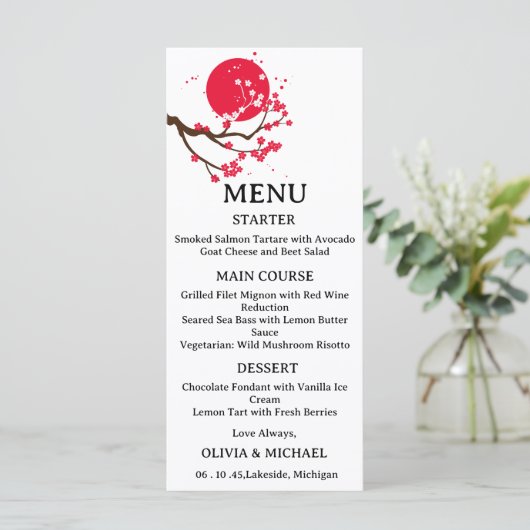 Japanese cherry blossom wedding menu (Staand voorkant)