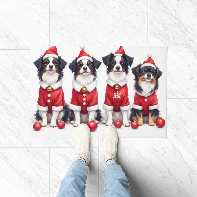 Japanese Chin Christmas Dress Santa Hat Deurmat (Binnen)