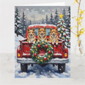 Japanese Chin Christmas Red Truck Holiday Kaart (Gele Bloem)