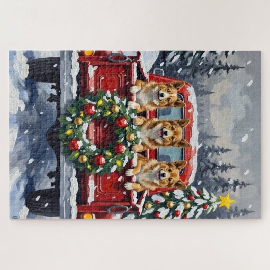 Japanese Chin Christmas Red Truck Holiday Legpuzzel (Horizontaal)