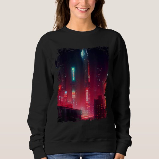 Japanese City Vaporwave Tokyo Night Cityscape Trui (Voorkant)