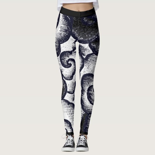 JAPANESE CLOUD PATROON BLACK EN WITTE LEGGINGS (Voorkant)