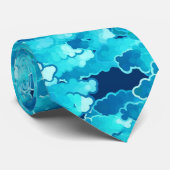 Japanese Clouds, Evening Sky, Turquoise and Indigo Stropdas (Opgerold)