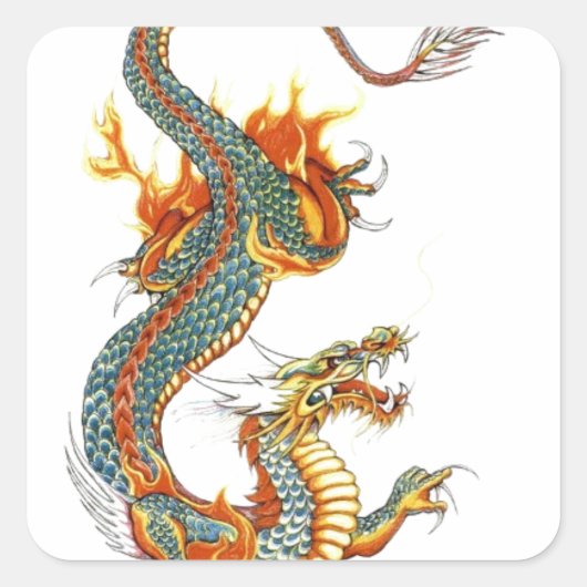 JAPANESE COLORED DRAGON VIERKANTE STICKER (Voorkant)