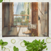 Japanese Countryside Kitchen with Rice Field View Theedoek (Gevouwen)