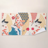 Japanese Crane and Cherry Blossom Waves Badhanddoek (Badhanddoek)