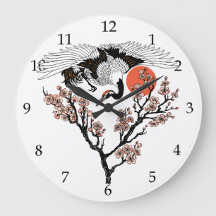 Japanese crane bird and blooming sakura grote klok