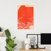 Japanese Crane Kimono Art Print Vermilion Red Wall (Thuiskantoor)