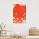 Japanese Crane Kimono Art Print Vermilion Red Wall (Keuken)