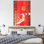Japanese crane sun Japan sakura red Canvas Art (Insitu (Slaapkamer))