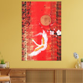 Japanese crane sun Japan sakura red Canvas Art (Insitu (Woonkamer))