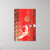 Japanese crane sun Japan sakura red Canvas Art (Voorkant)