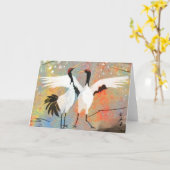 Japanese Cranes Greeting Card Kaart (Gele Bloem)