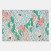 Japanese Cranes on Waves Vintage Pattern Inpakpapier Vel (Voorkant 3)