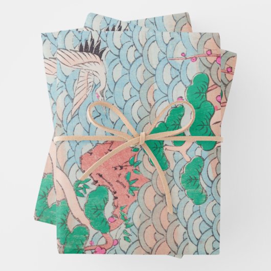 Japanese Cranes on Waves Vintage Pattern Inpakpapier Vel (In situ)