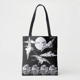 Japanese Cranes Over Waves – Personalized Tote Bag