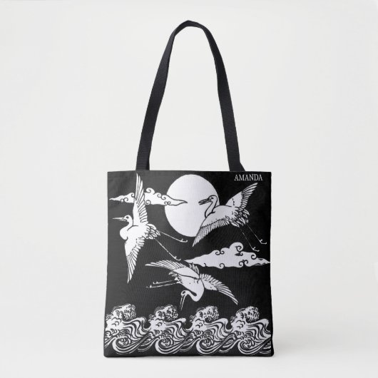 Japanese Cranes Over Waves – Personalized Tote Bag (Voorkant)