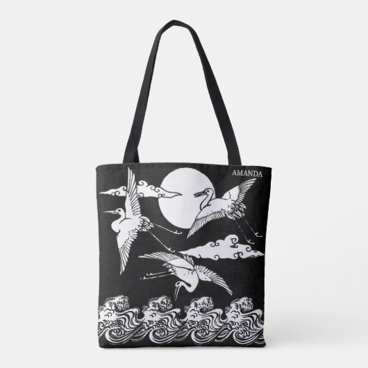 Japanese Cranes Over Waves – Personalized Tote Bag (Achterkant)