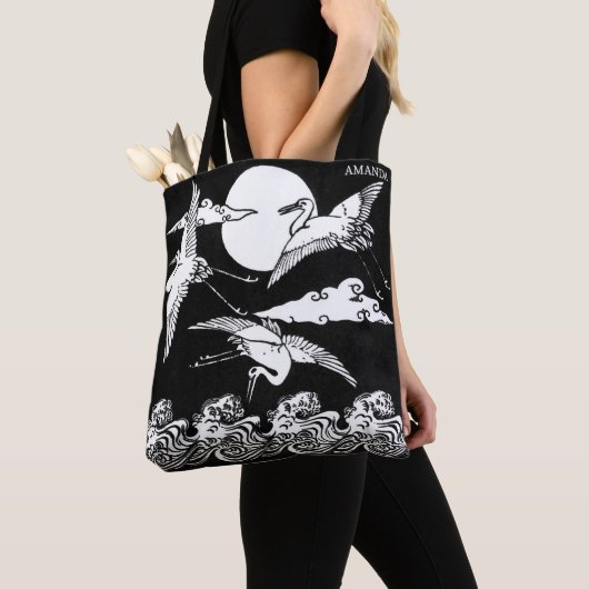 Japanese Cranes Over Waves – Personalized Tote Bag (Dichtbij)