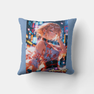 Japanese Cyberpunk Anime Girl Poster | Neon City Kussen